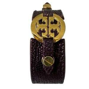 Tory Burch Purple Snakeskin with gold Logo Statement Cuff Bracelet